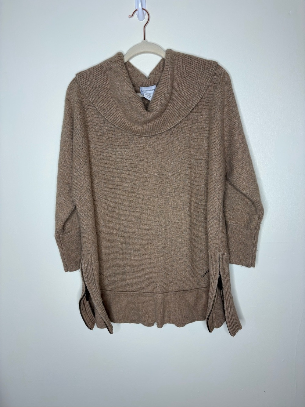 Soft Surroundings tan wool cashmere blend cowl neck tunic sweater One Size